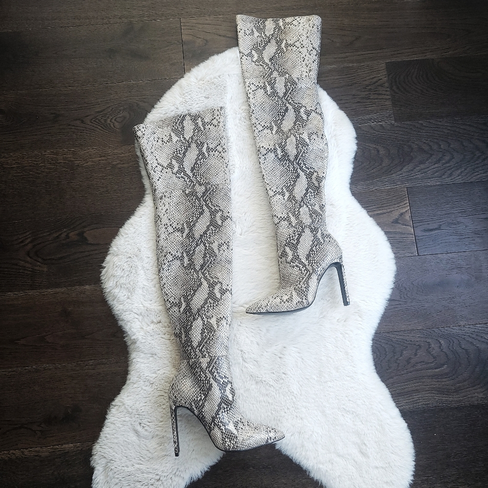 House of CB Snake Print Over the Knee Boots - Picture 2 of 15